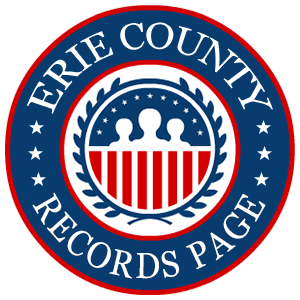 A round, red, white, and blue logo with the words 'Erie County Records Page' in relation to the state of New York.